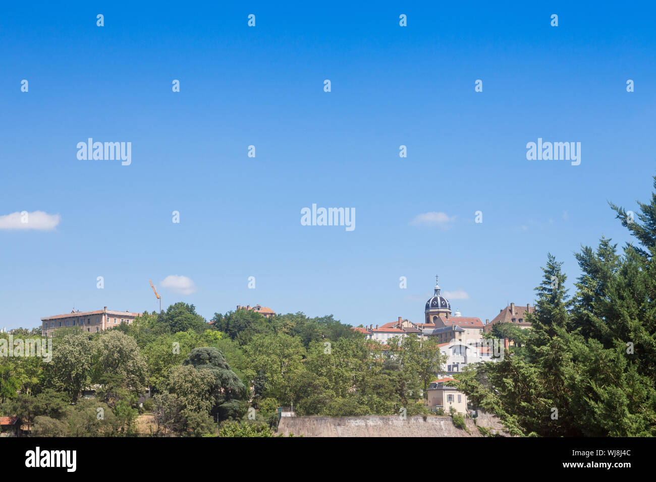 Panorama of Colline de la Croix Rousse Hill with a focus on Chartreux district in Lyon, France, with the roman catholic church of Saint Bruno des Char Stock Photo
