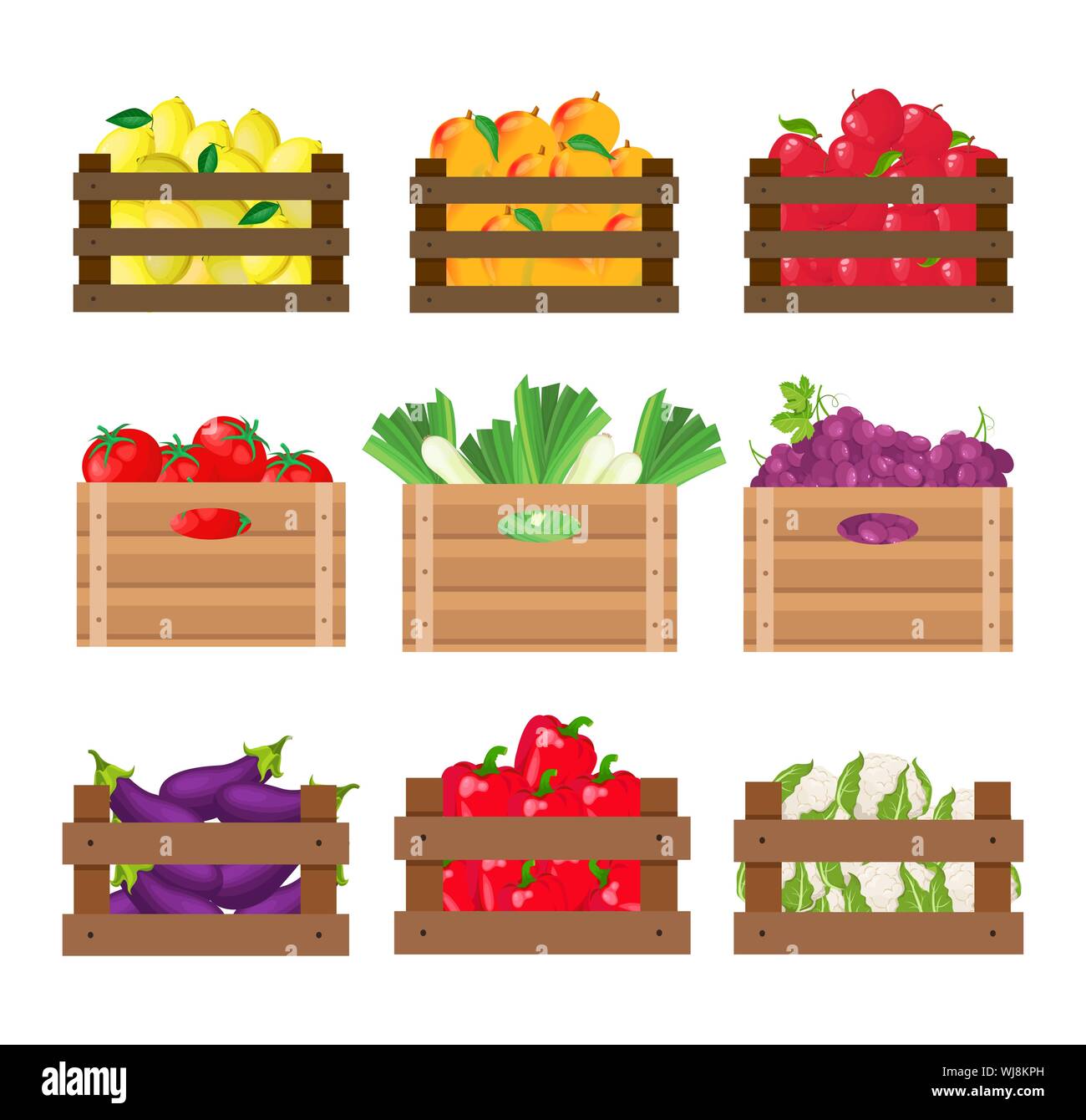 fruits and vegetables in wooden crates Stock Vector Image & Art Alamy