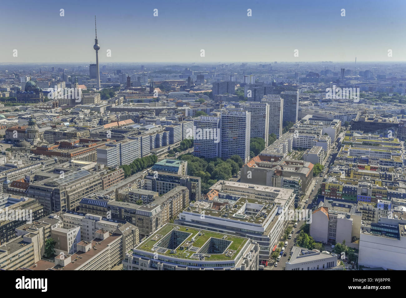 View, Berlin, Germany, building, real estate, Leipzig street, Leipzig street, aerial photo, aerial picture, aerial photo, middle, panorama, panoramic Stock Photo