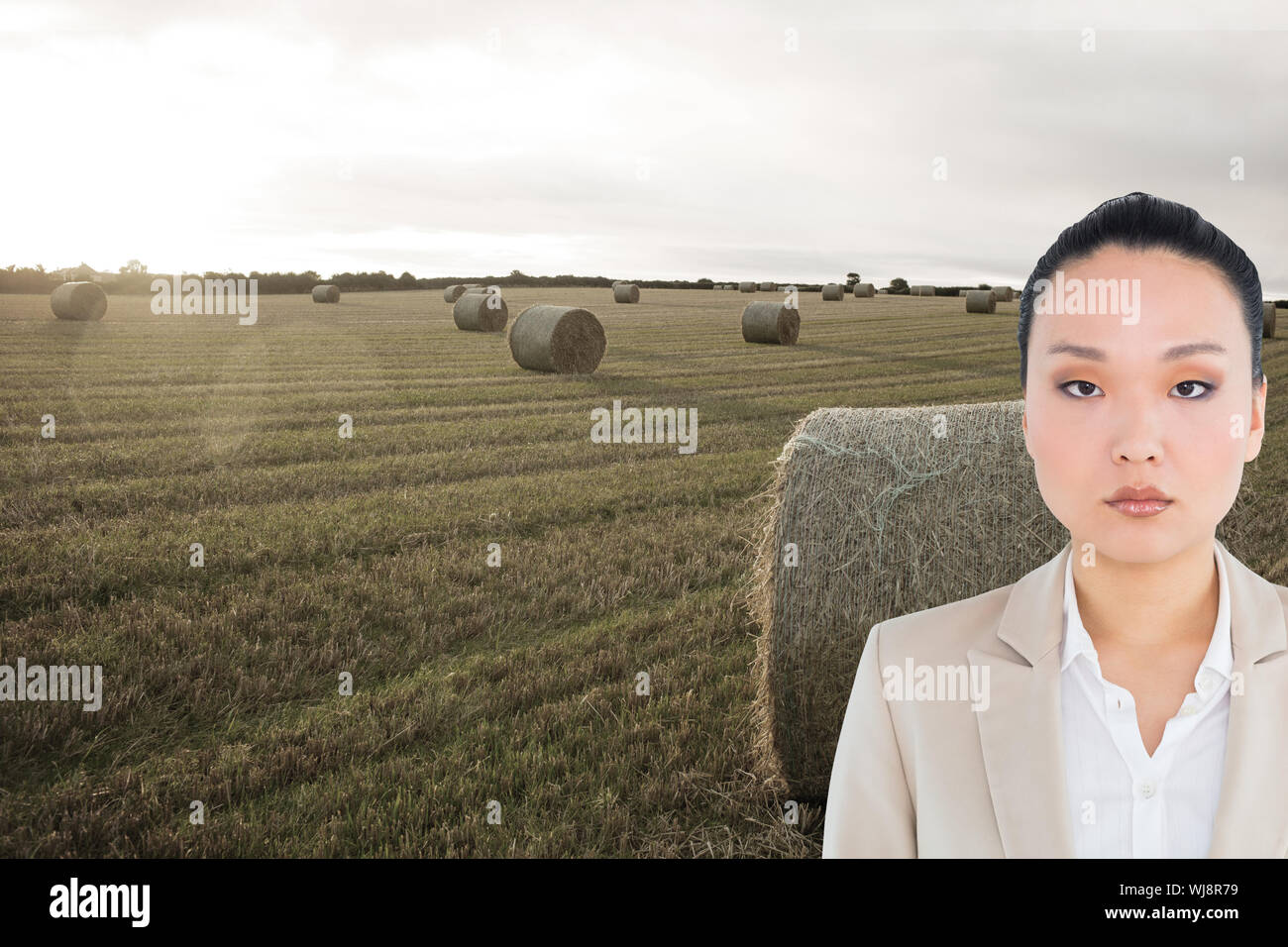 Composite image of unsmiling asian businesswoman Stock Photo