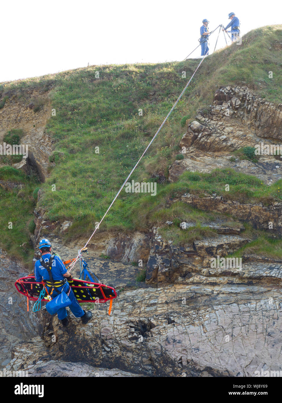 Coastguard cliff rescue demonstration during Bude lifeboat weekend, Bude, Cornwall, UK Stock Photo