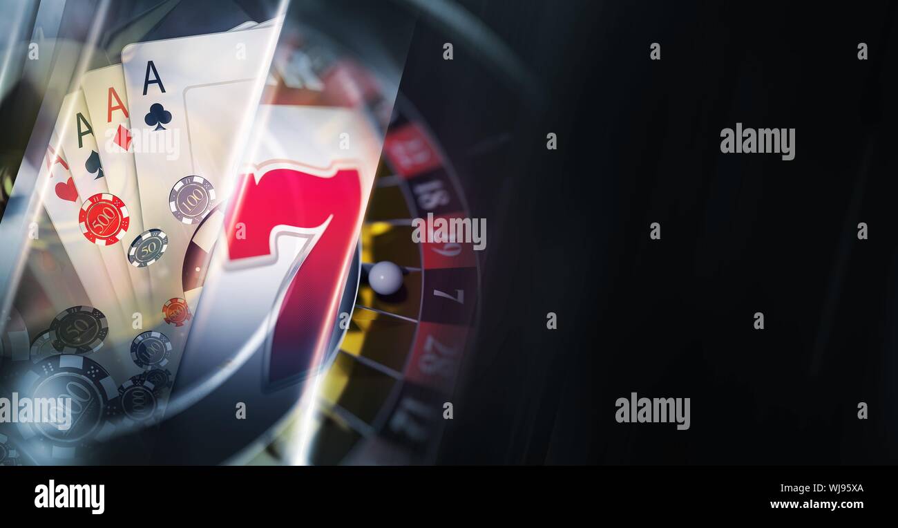 Digital Composite Image Of Cards Over Roulette Wheel Stock Photo