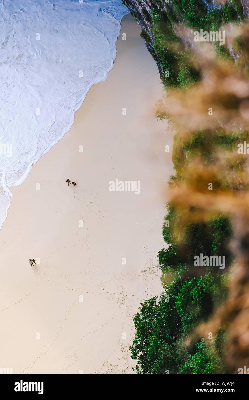 Landscape of beautiful beach. A different view when I see a nice moment on Kelingking beach, Nusa Penida, Bali. Royalty high quality stock image . Stock Photo