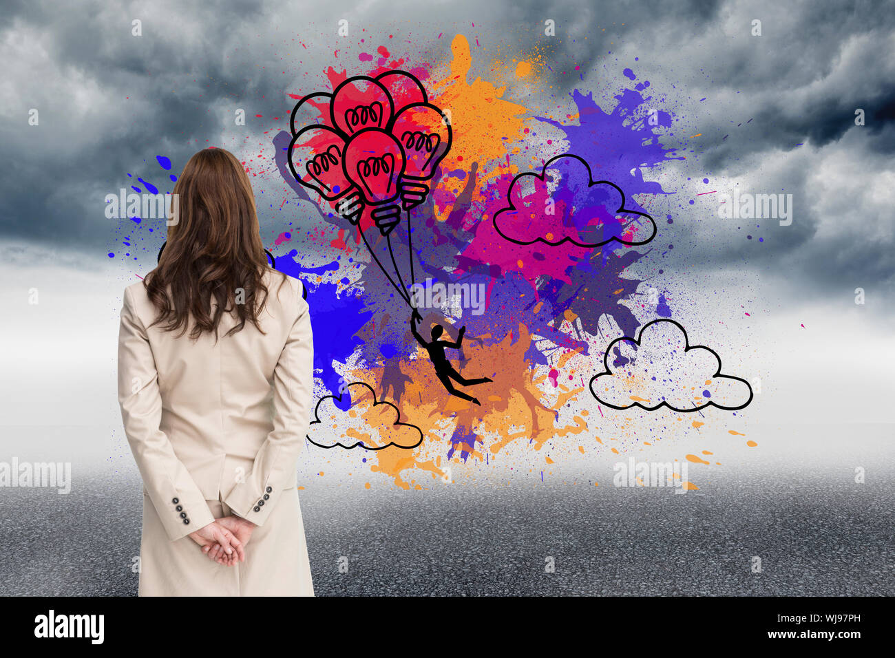 Composite image of rear view of businesswoman looking away Stock Photo ...