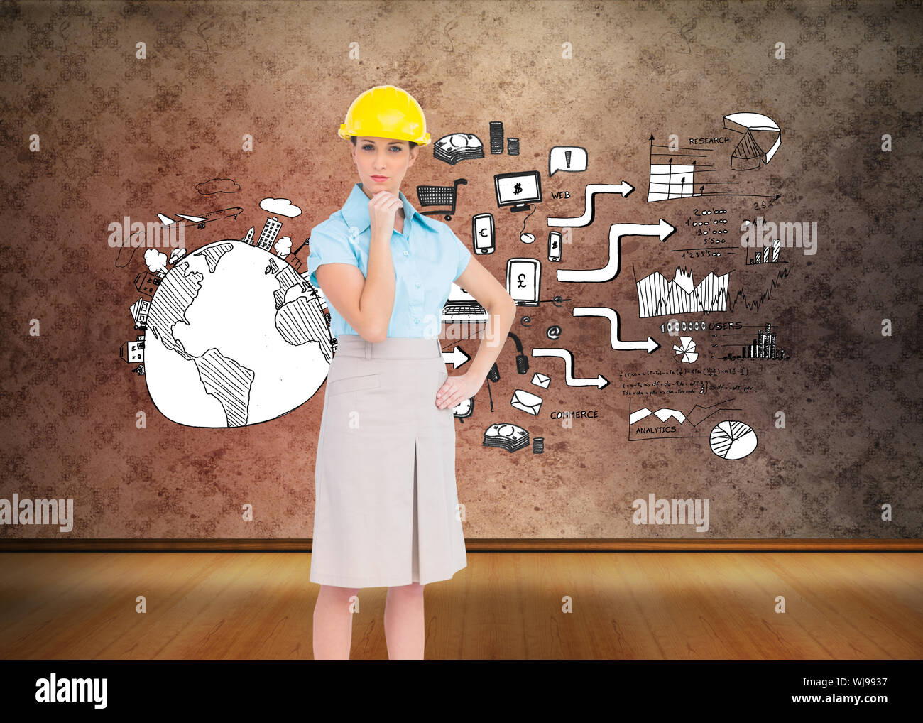 Composite image of thoughtful attractive architect posing Stock Photo