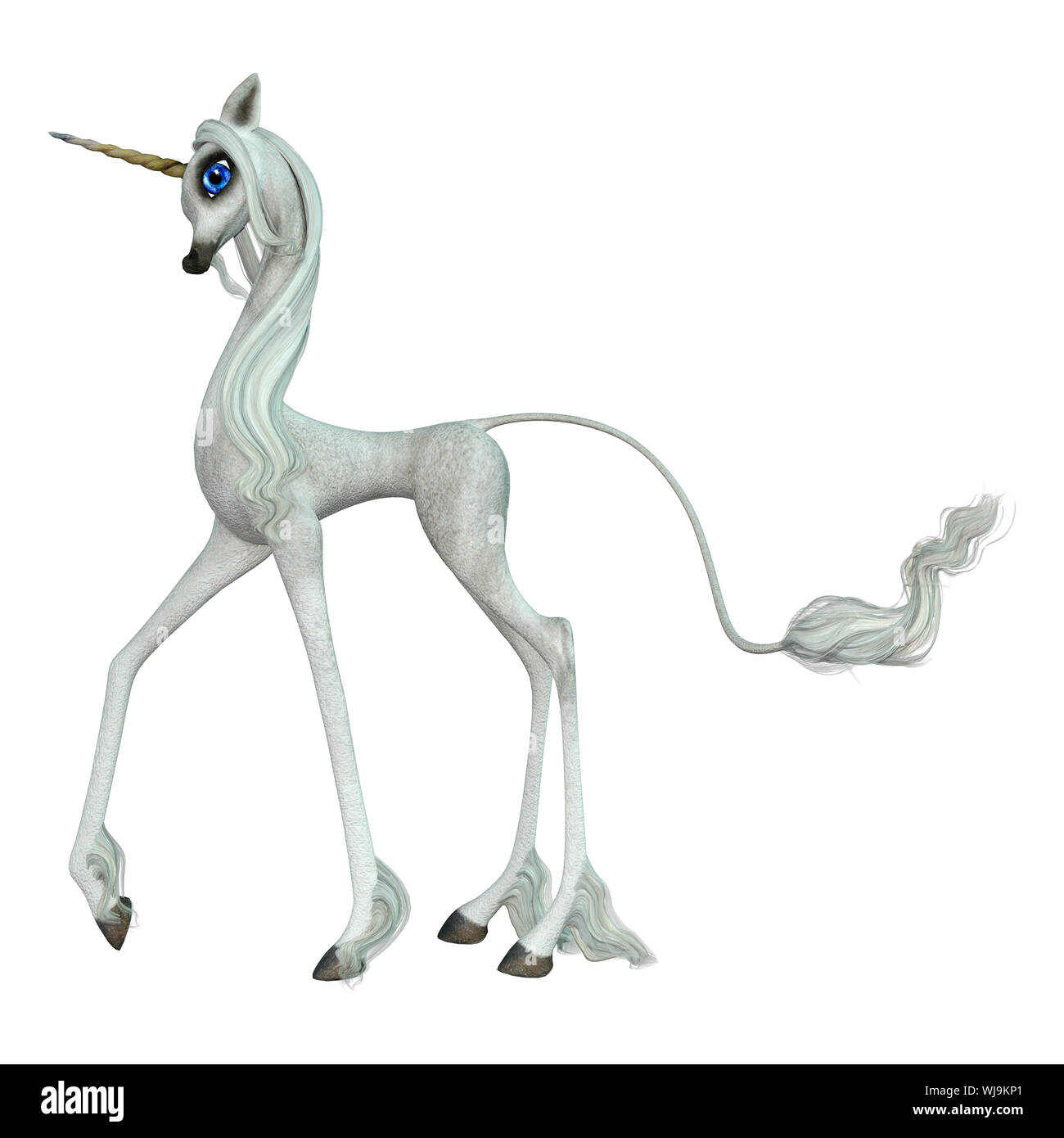 3D rendering of a fantasy white unicorn isolated on white background ...