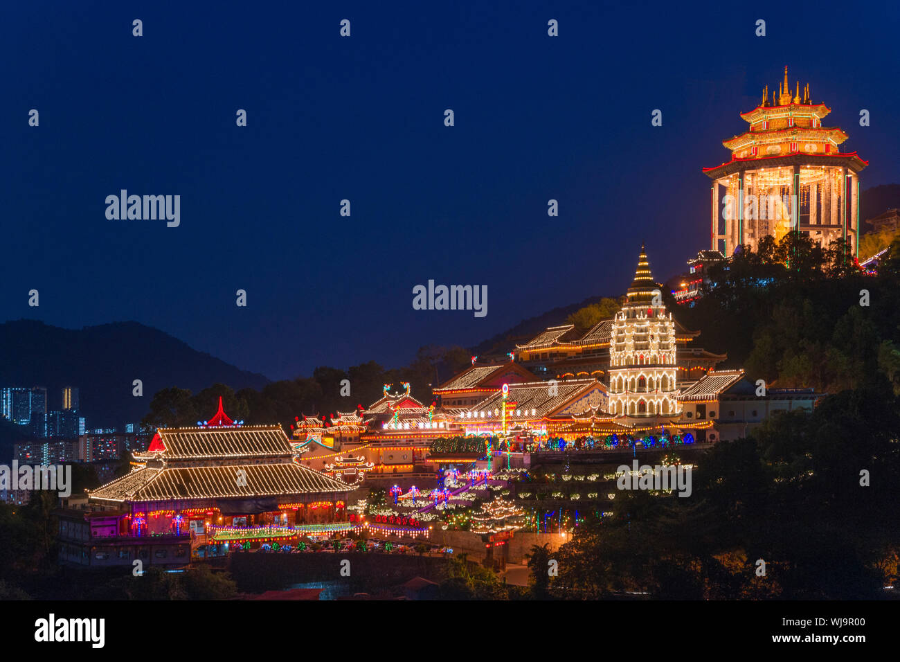 Kek Lok Si Temple at night, Ayer Hitam, Penang, 2010 Stock Photo