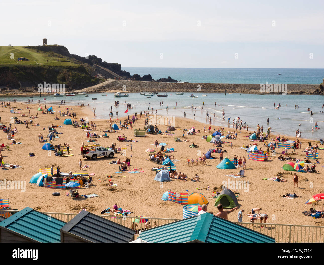 Summerleaze beach, Bude, Cornwall, UK during the summer holidays. Stock Photo