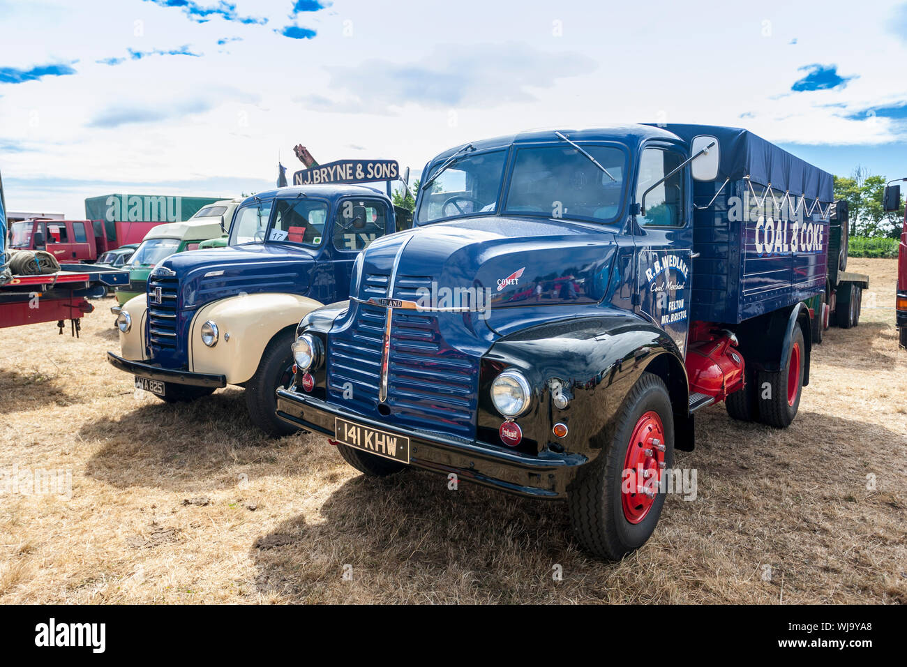 Two restored Leyland Comet trucks from the 1950s at the 2018 Low Ham Steam Rally, Somerset, England,UK Stock Photo