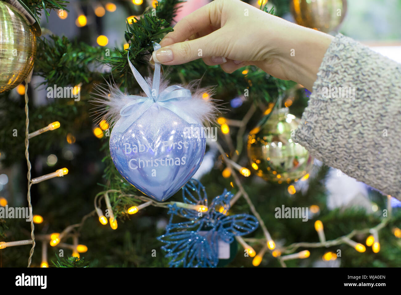 Christmas decorations and balls on the branches of fir Stock Photo - Alamy
