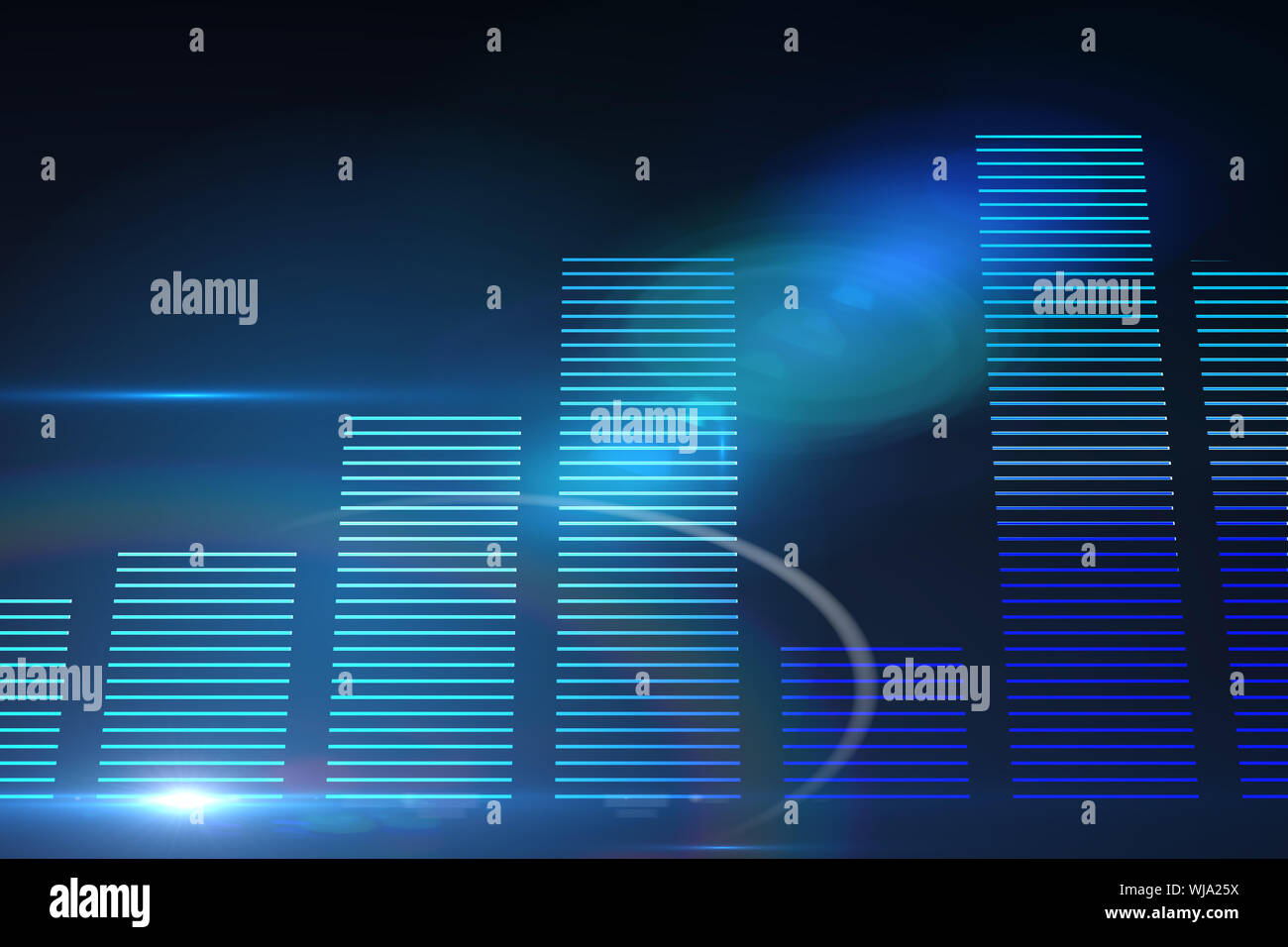 Glowing blue bar chart on black background Stock Photo - Alamy