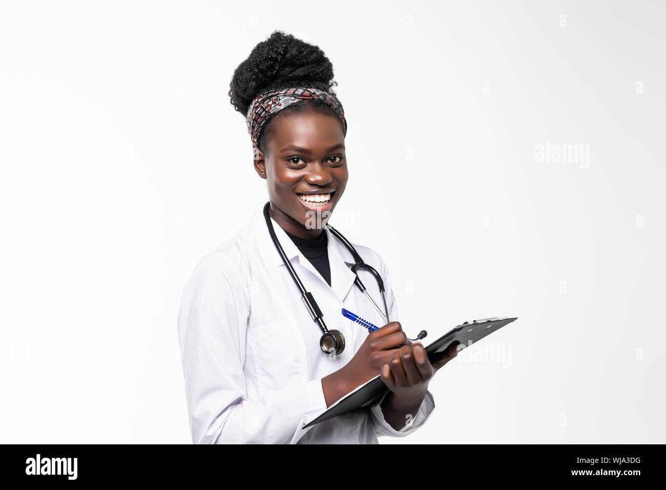 Portrait African American female doctor medical white background Stock ...