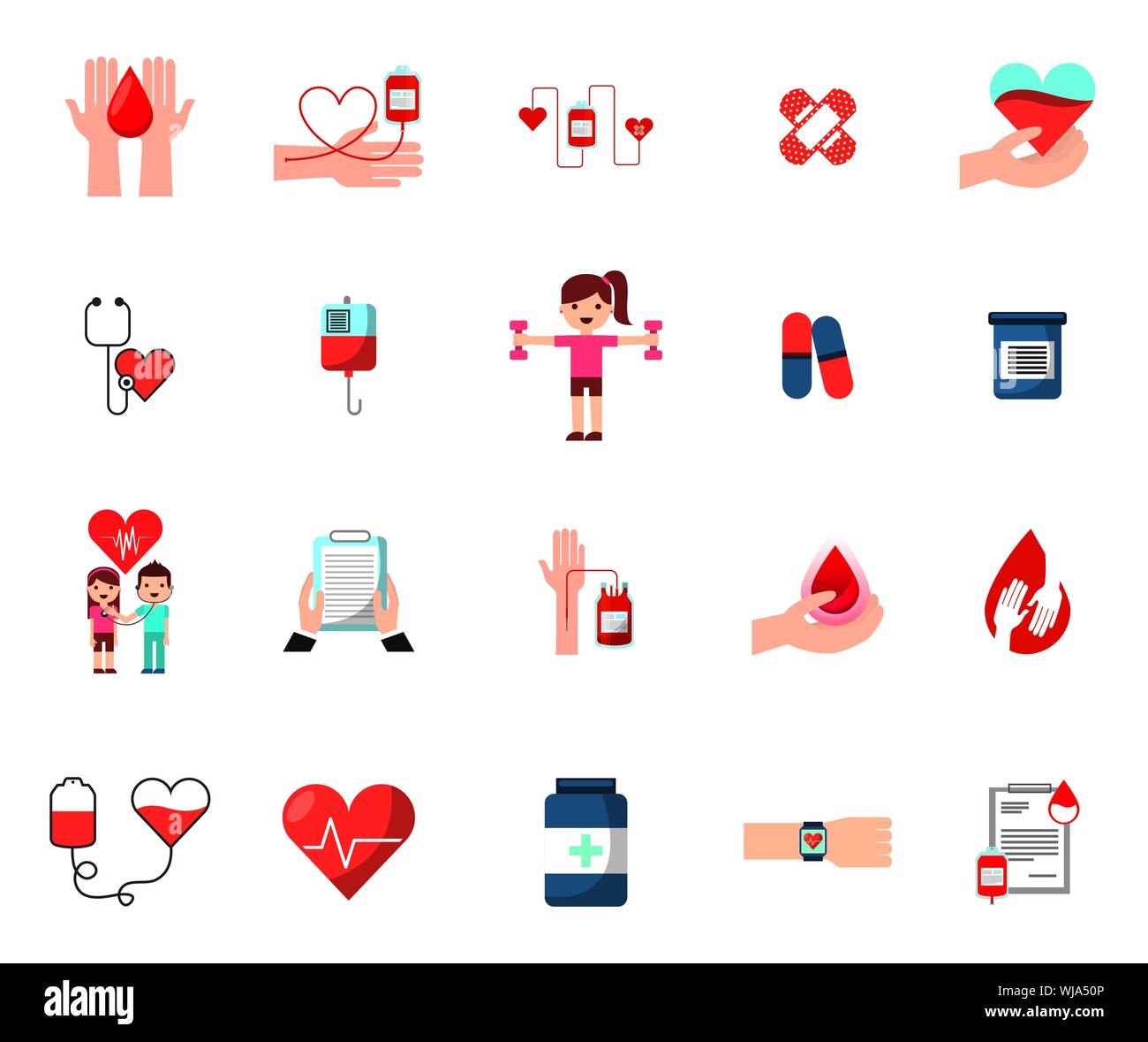 donation blood and cardiology set icons Stock Vector Image & Art - Alamy
