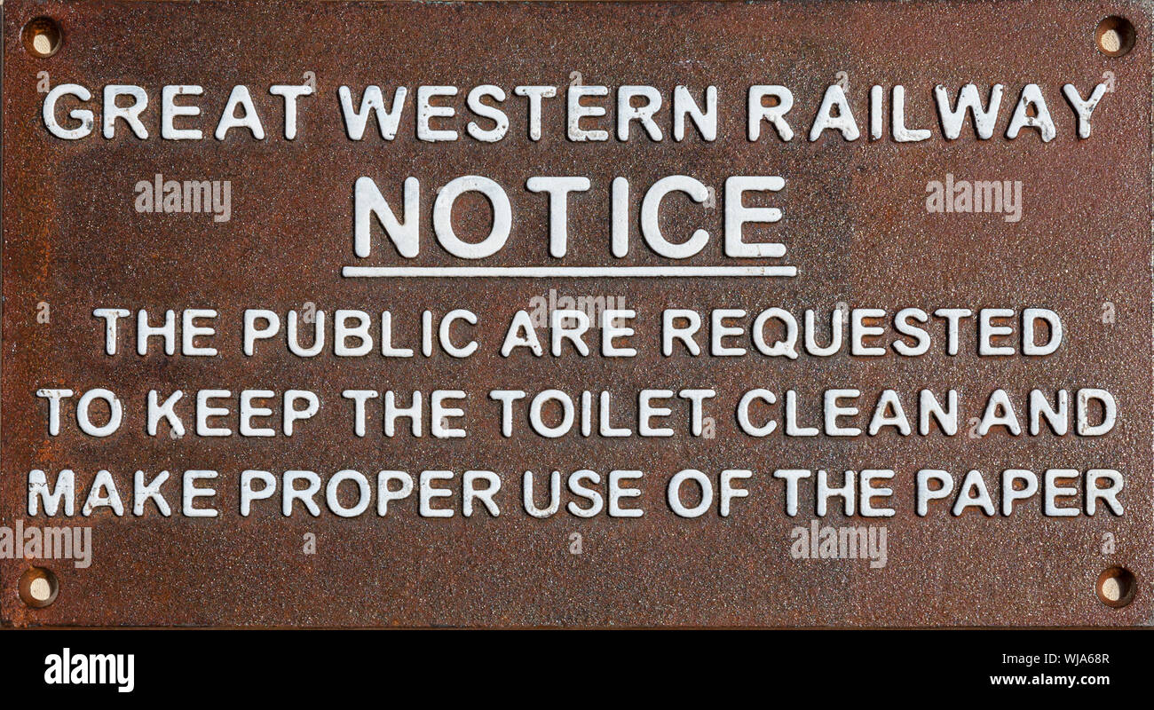 A former Great Western Railway notice displayed at the 2018 Low Ham Steam Rally, Somerset, England,UK Stock Photo