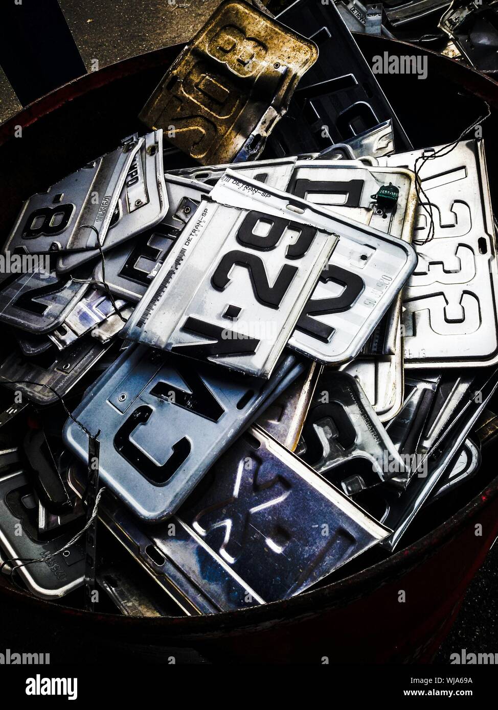 Heap Of License Plates In Garbage Bin Stock Photo Alamy