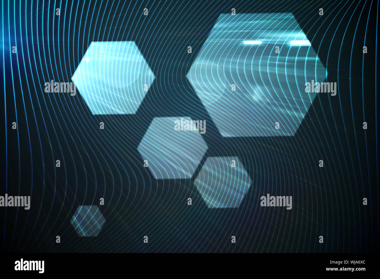 Shiny hexagons on black background Stock Photo
