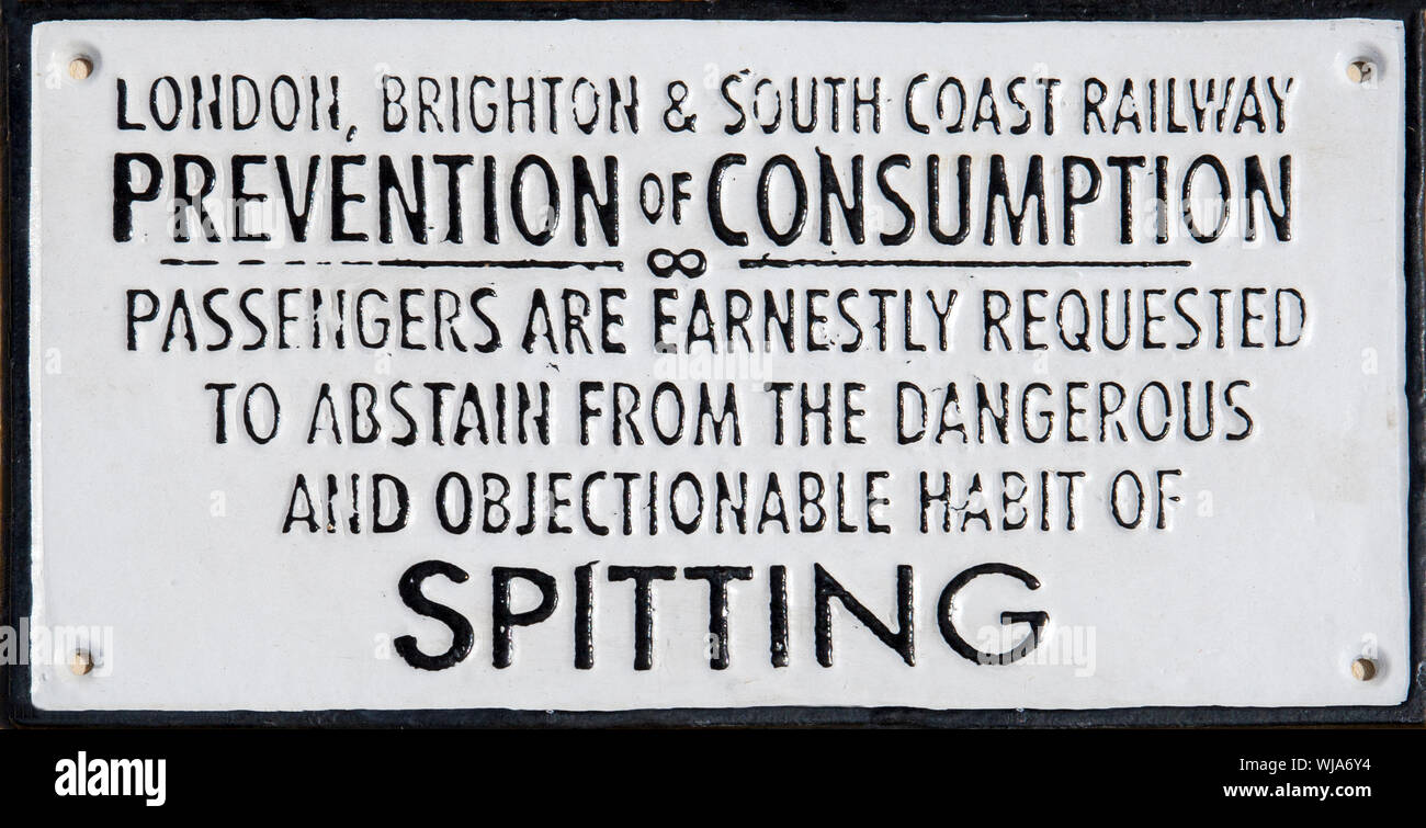 A former London, Brighton and South Coast Railway notice displayed at the 2018 Low Ham Steam Rally, Somerset, England,UK Stock Photo