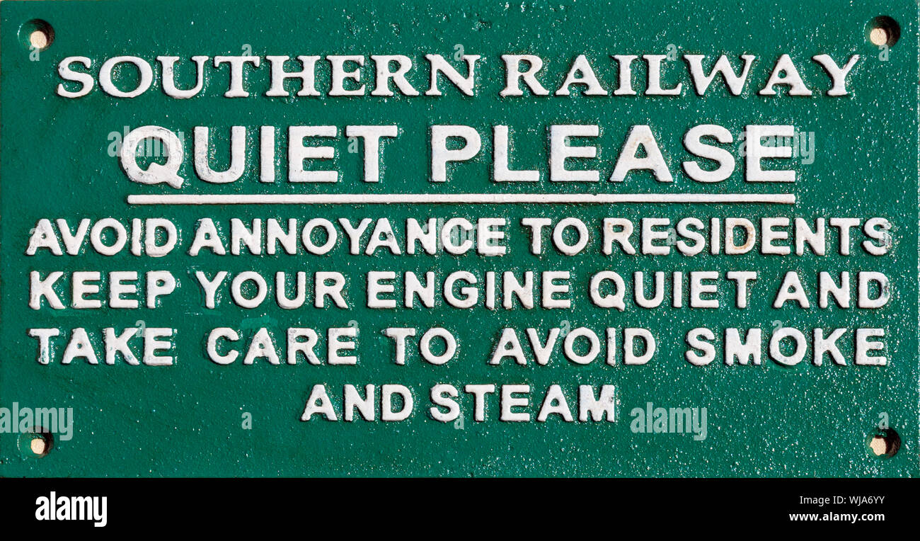 A former Southern Railway notice displayed at the 2018 Low Ham Steam Rally, Somerset, England,UK Stock Photo