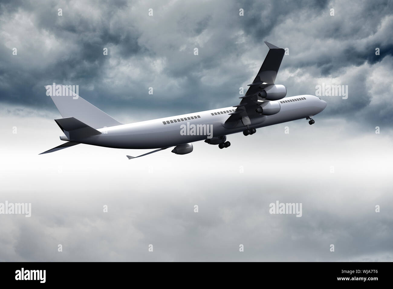 3D plane flying in the sky Stock Photo - Alamy