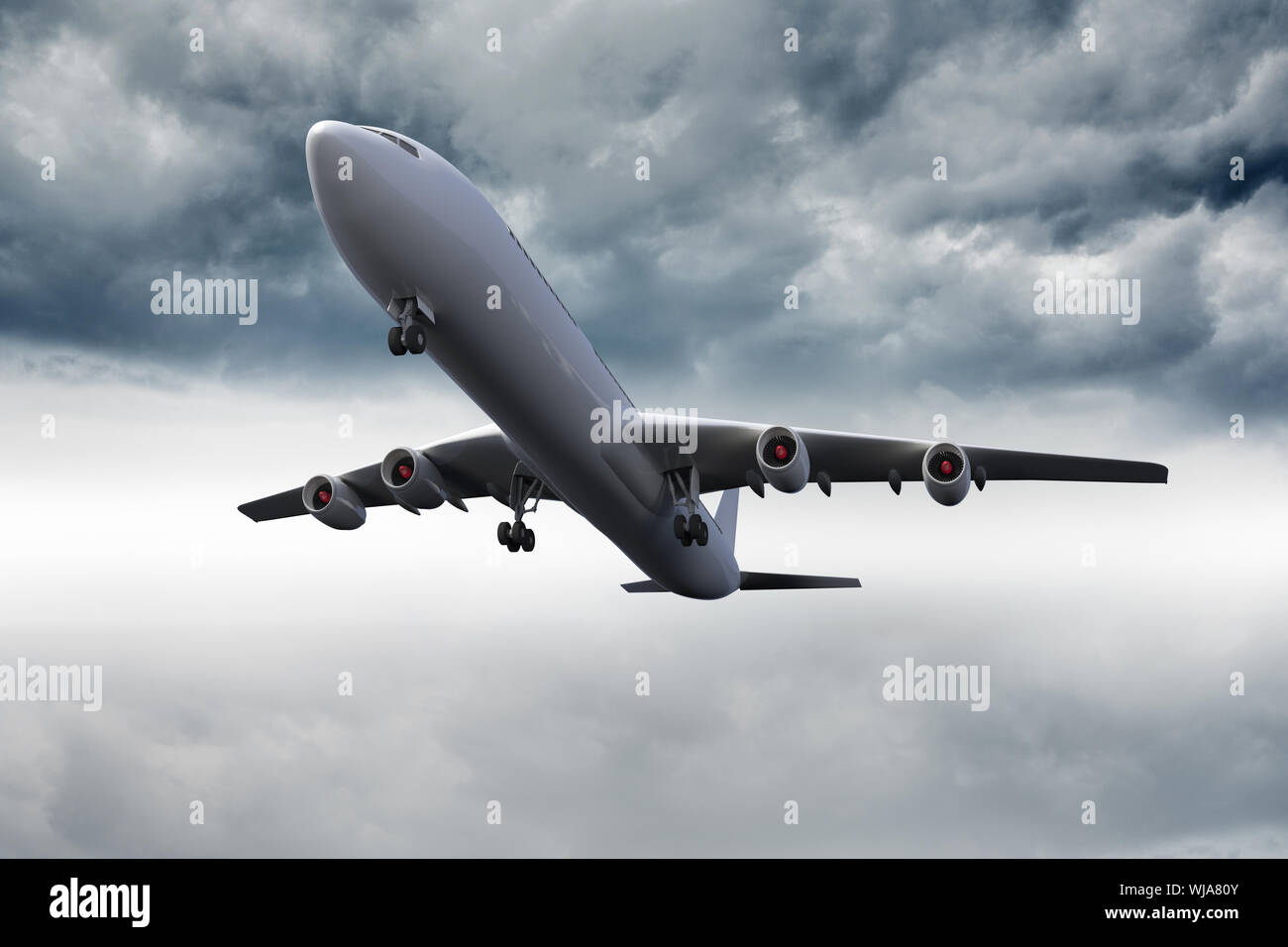 3D plane flying in the sky Stock Photo - Alamy