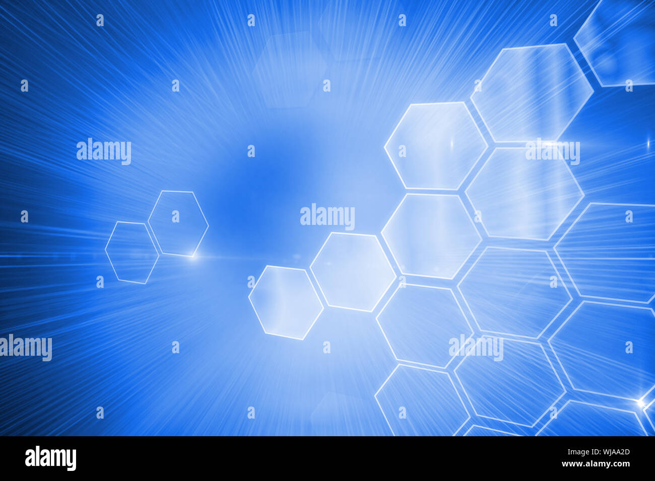 Digitally generated glowing hexagons on blue background Stock Photo - Alamy
