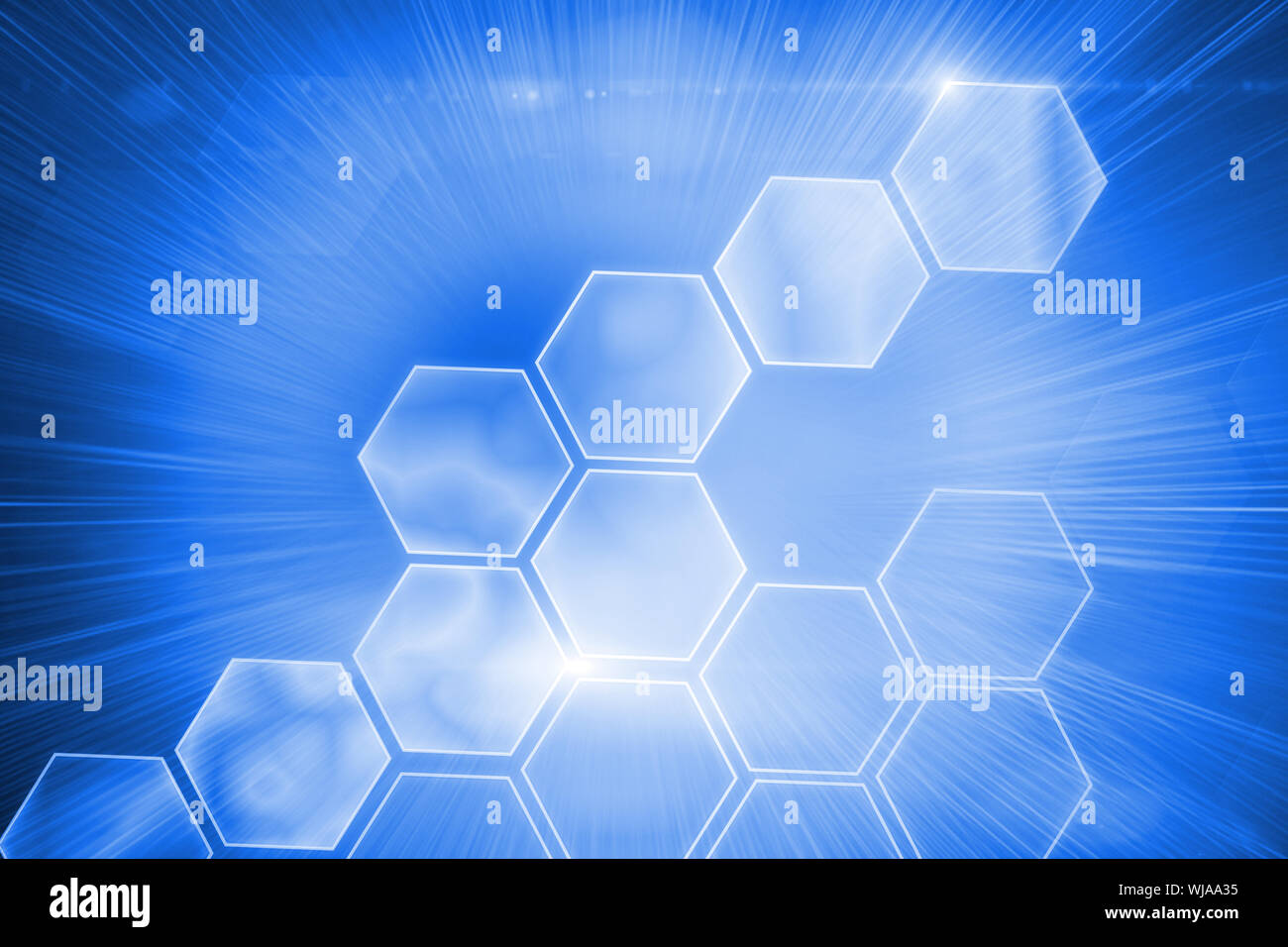 Digitally generated glowing hexagons on blue background Stock Photo - Alamy