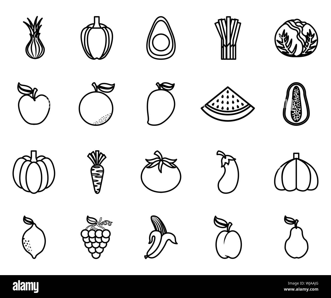 bundle of set fresh fruits and vegetables Stock Vector