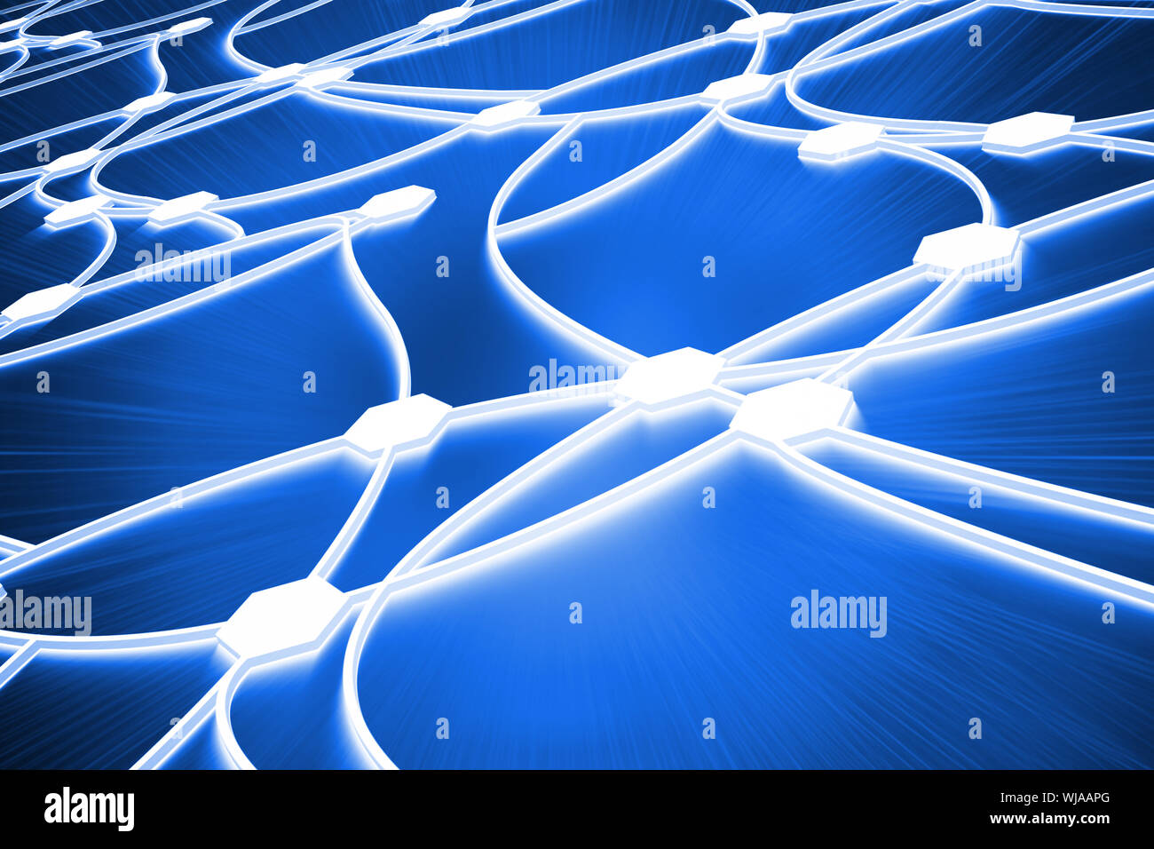 Shiny dots connected with lines on blue background Stock Photo