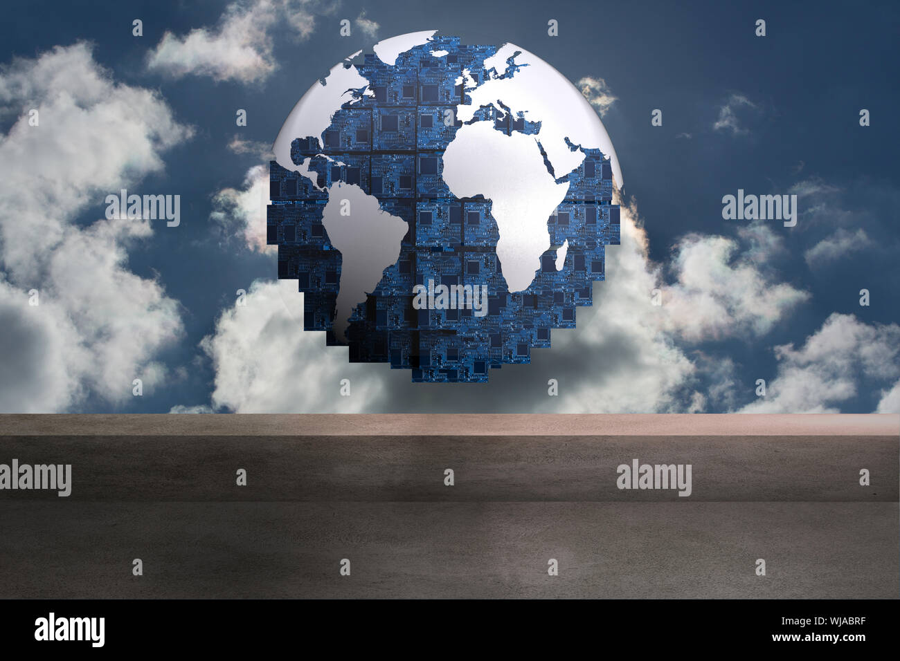 Futuristic earth floating in sky Stock Photo - Alamy