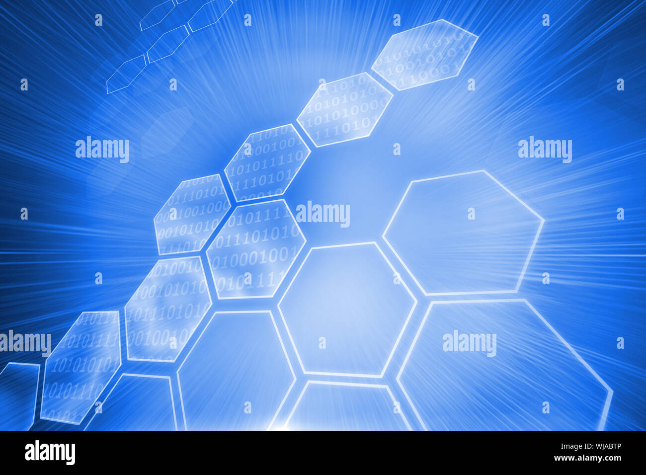 Digitally generated shiny hexagons on blue background Stock Photo - Alamy