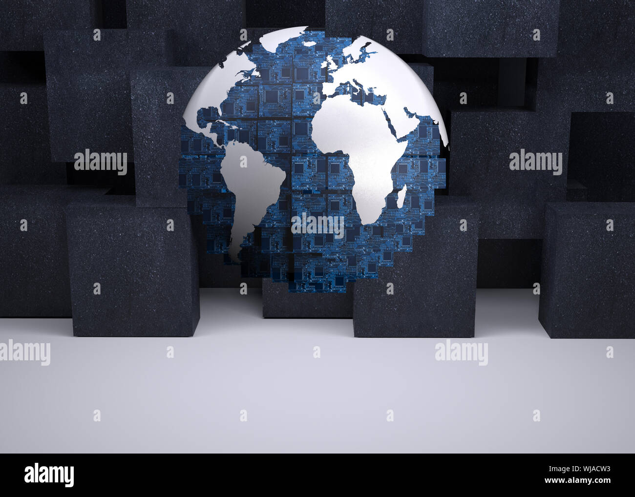 Digital globe on black abstract background Stock Photo - Alamy