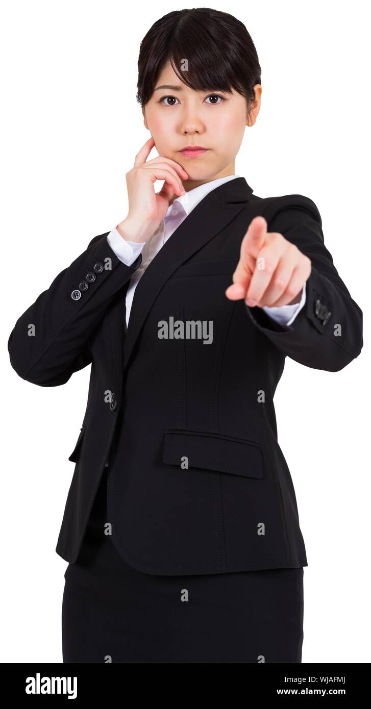 Woman thinking pointing camera hi-res stock photography and images - Alamy