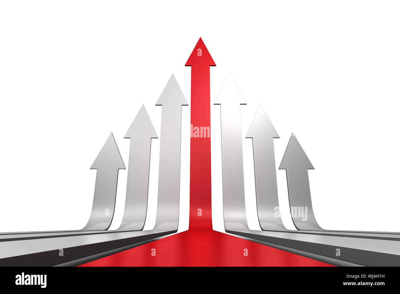 Red arrow pointing up with grey arrows Stock Photo Alamy