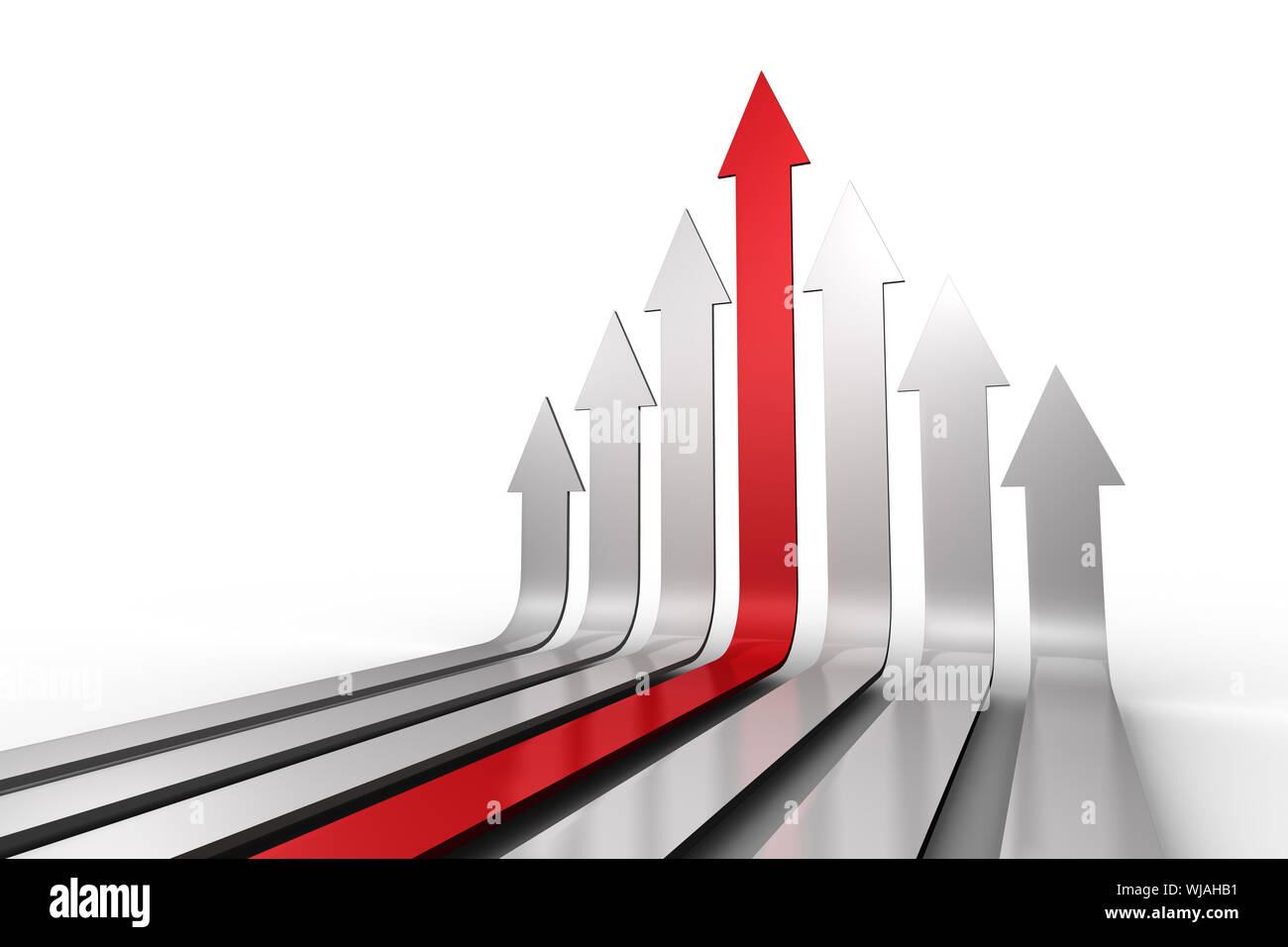 Red arrow pointing up with grey arrows Stock Photo Alamy