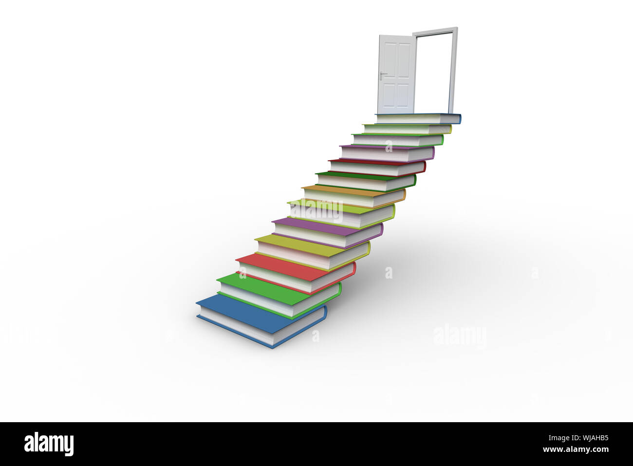 Steps made from books leading to open door Stock Photo - Alamy