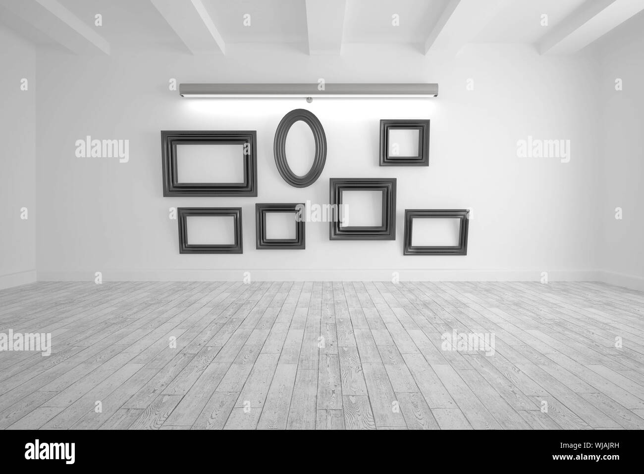 Digitally generated room with picture frames Stock Photo