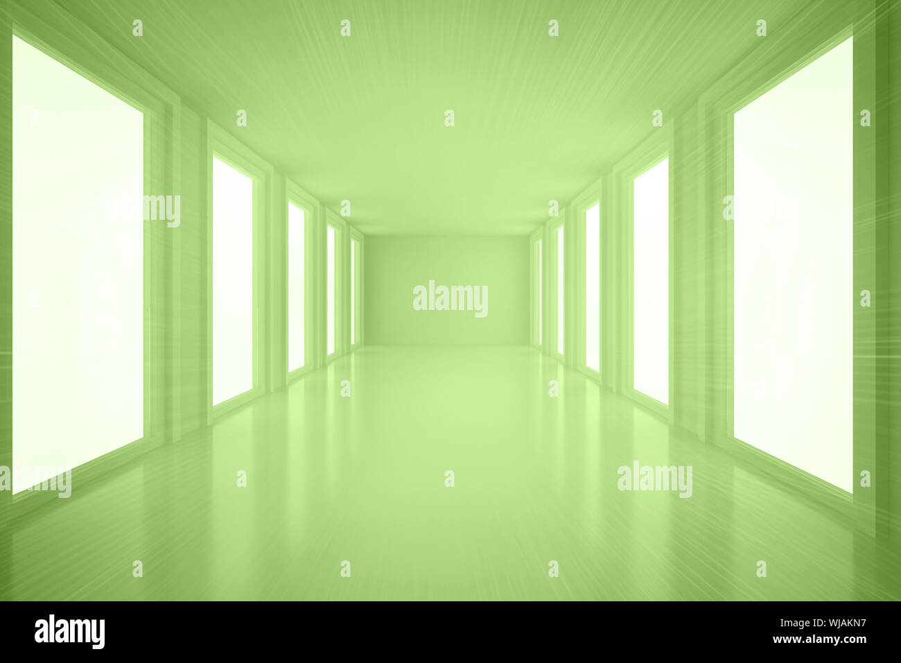 Bright green room with windows Stock Photo