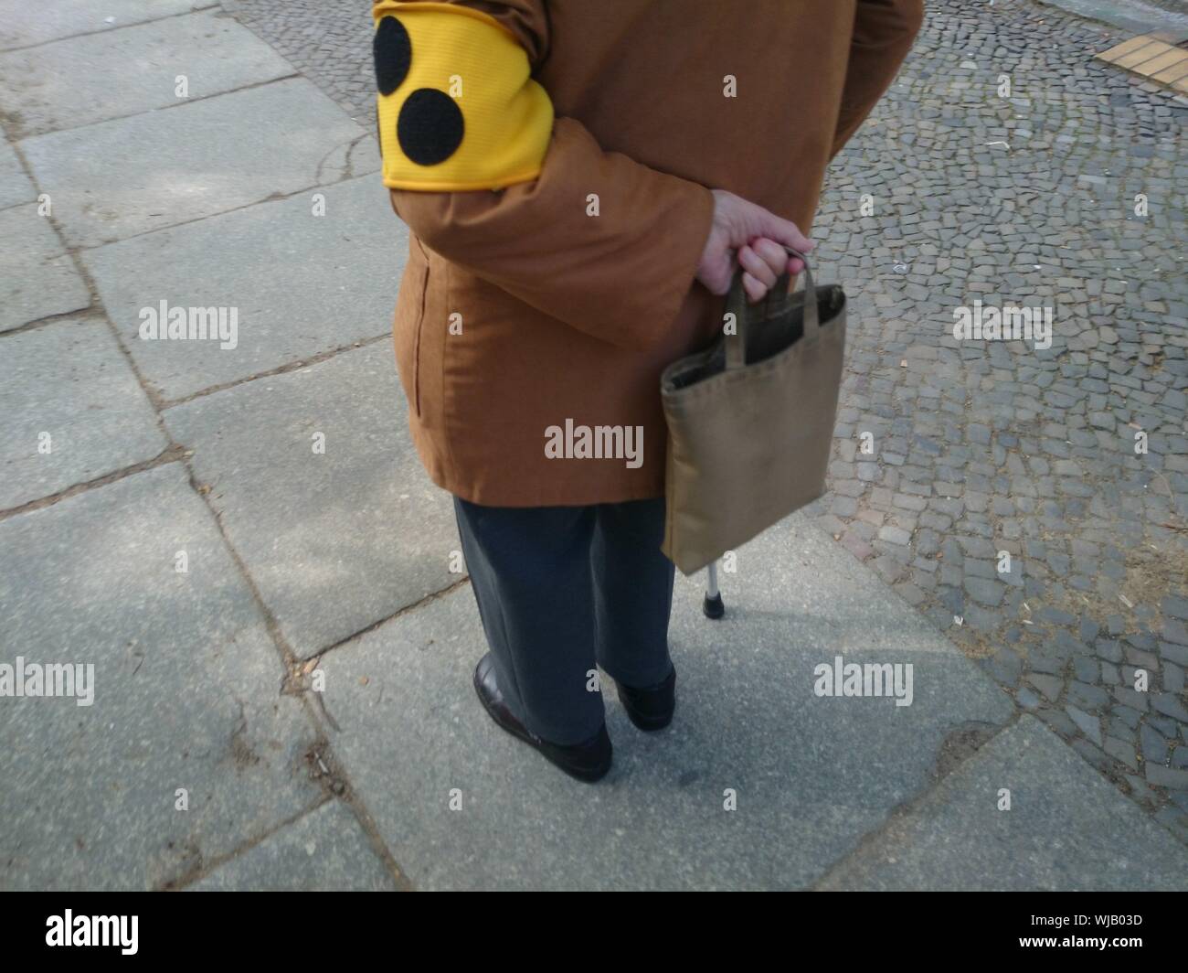 Senior Woman With Cane And Shopping Bag Stock Photo Alamy