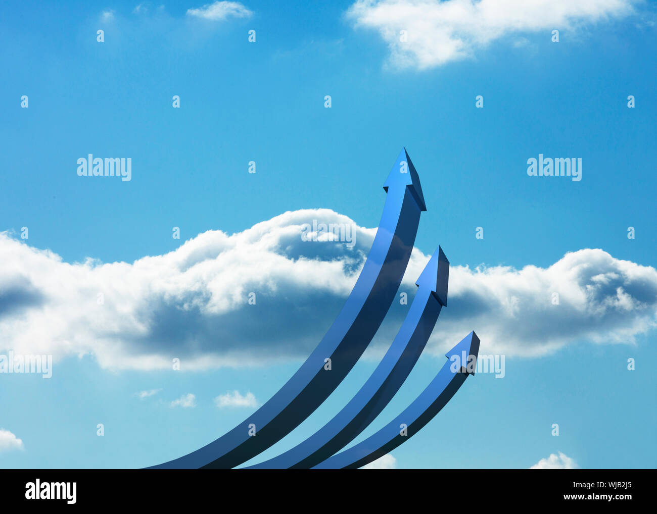 Blue curved arrows pointing up against sky Stock Photo - Alamy