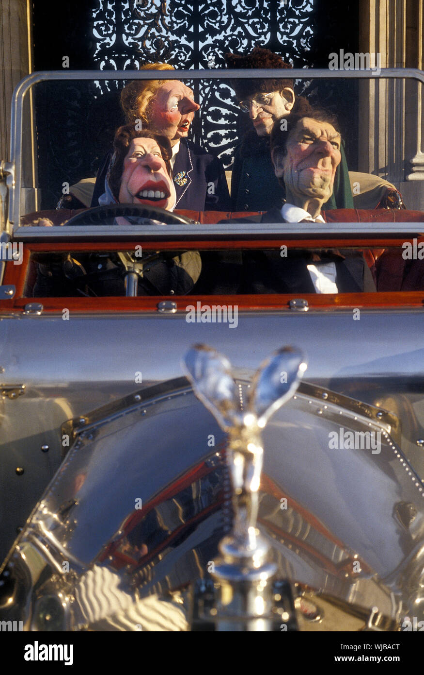Spitting Image puppets of HRH Queen Elizabet, Ronald Reagan Margaret Thatcher Yuri Andropov 1983 Stock Photo