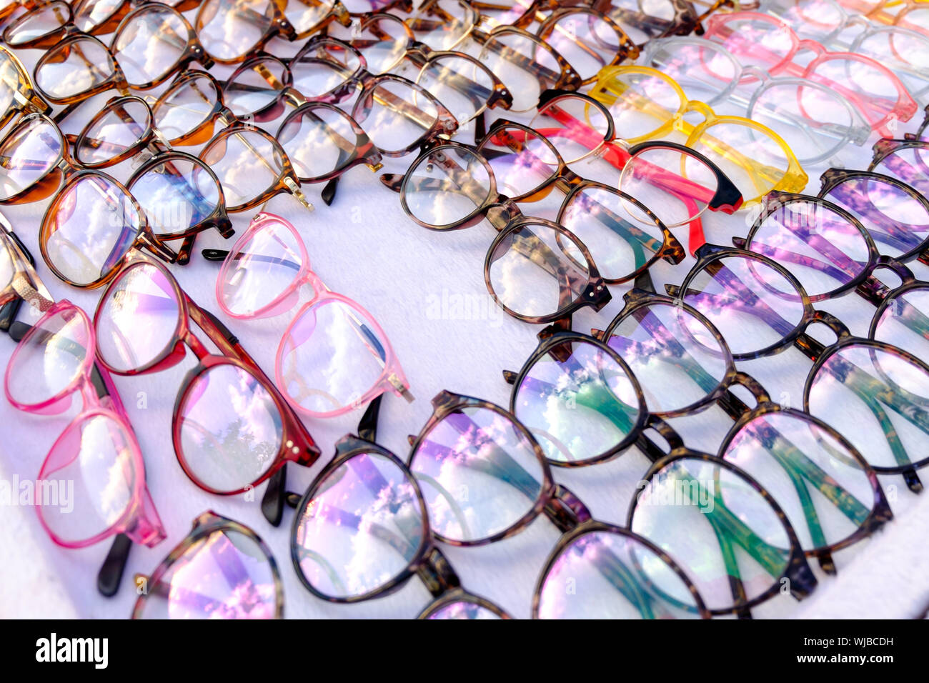 Variety Of Eyeglasses For Sale At Market Stock Photo Alamy