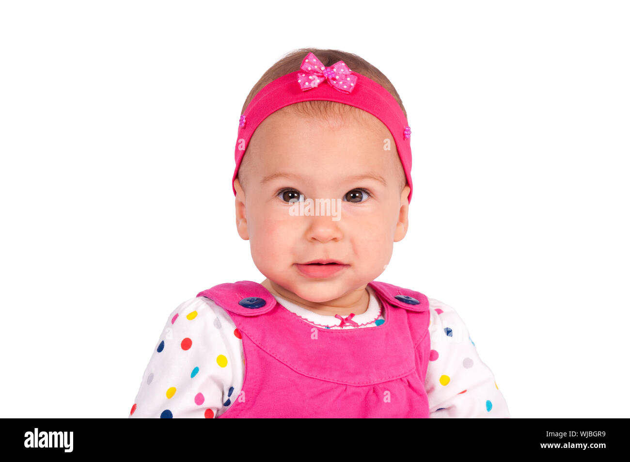 Portrait of pretty baby girl isolated in white background Stock Photo ...
