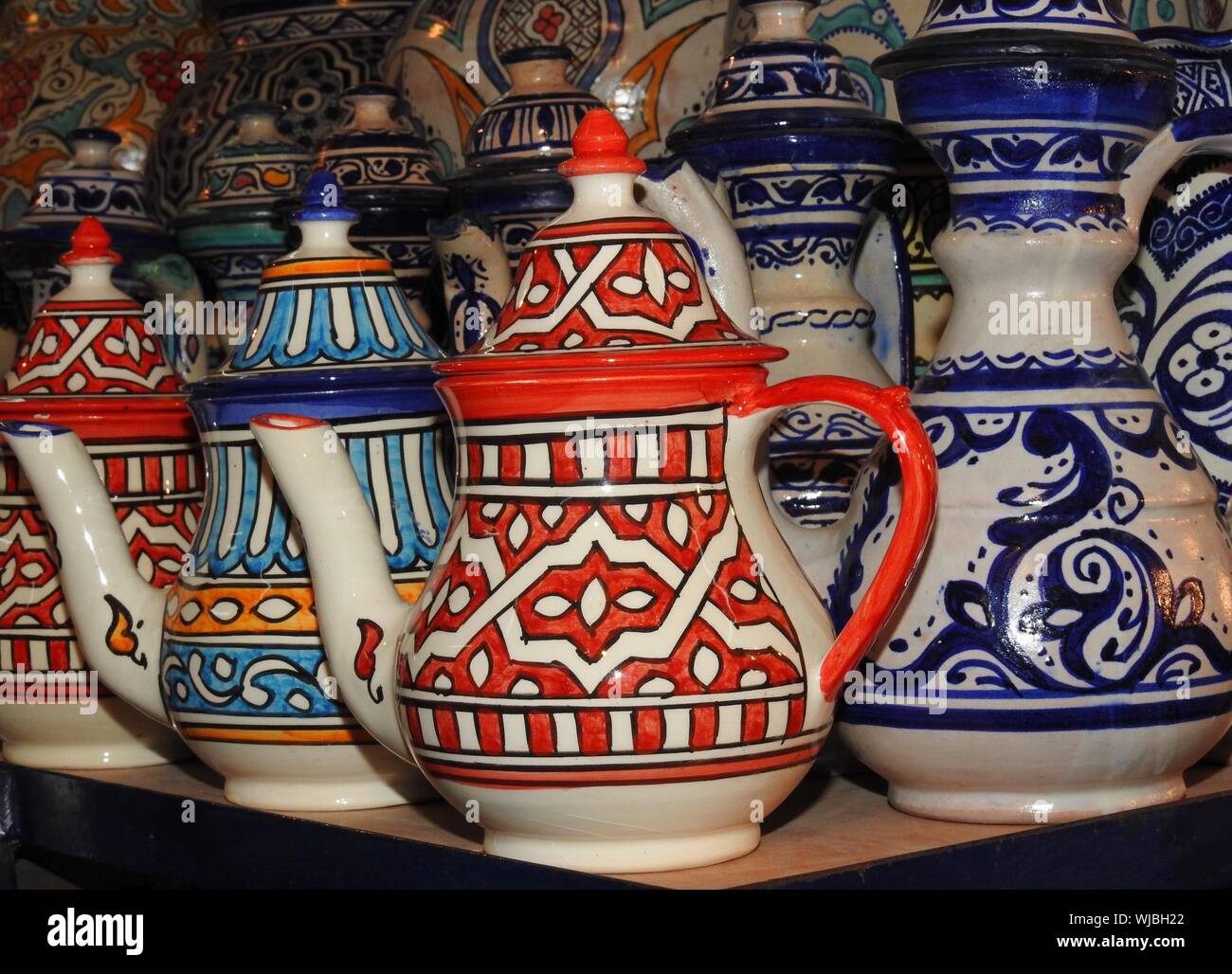 Multi-colored Tea Pots For Sale Stock Photo