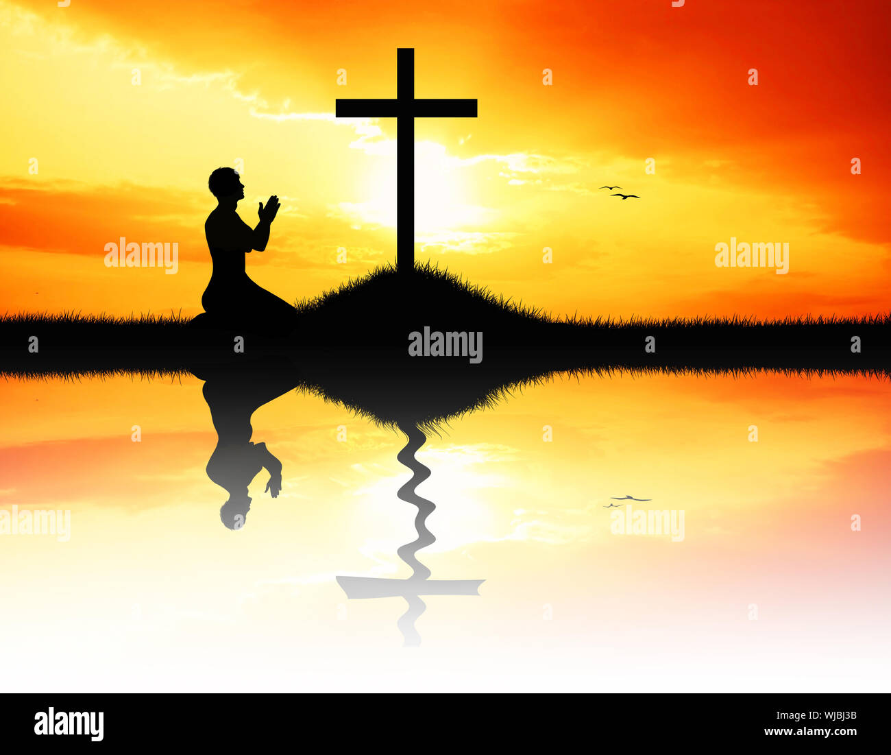 Man prays jesus cross faith hi-res stock photography and images - Alamy