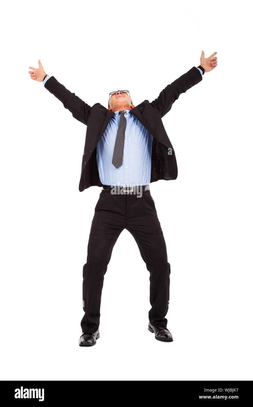 happy businessman raise arms up to celebrate Stock Photo - Alamy