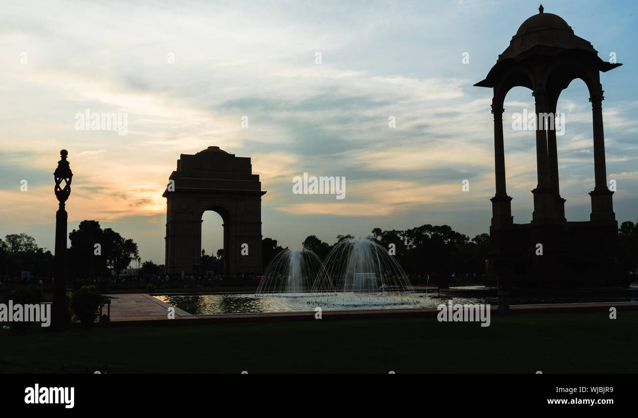 View of canopy and India Gate, a war memorial astride of Rajpath from British India Army who died in first world war Stock Photo