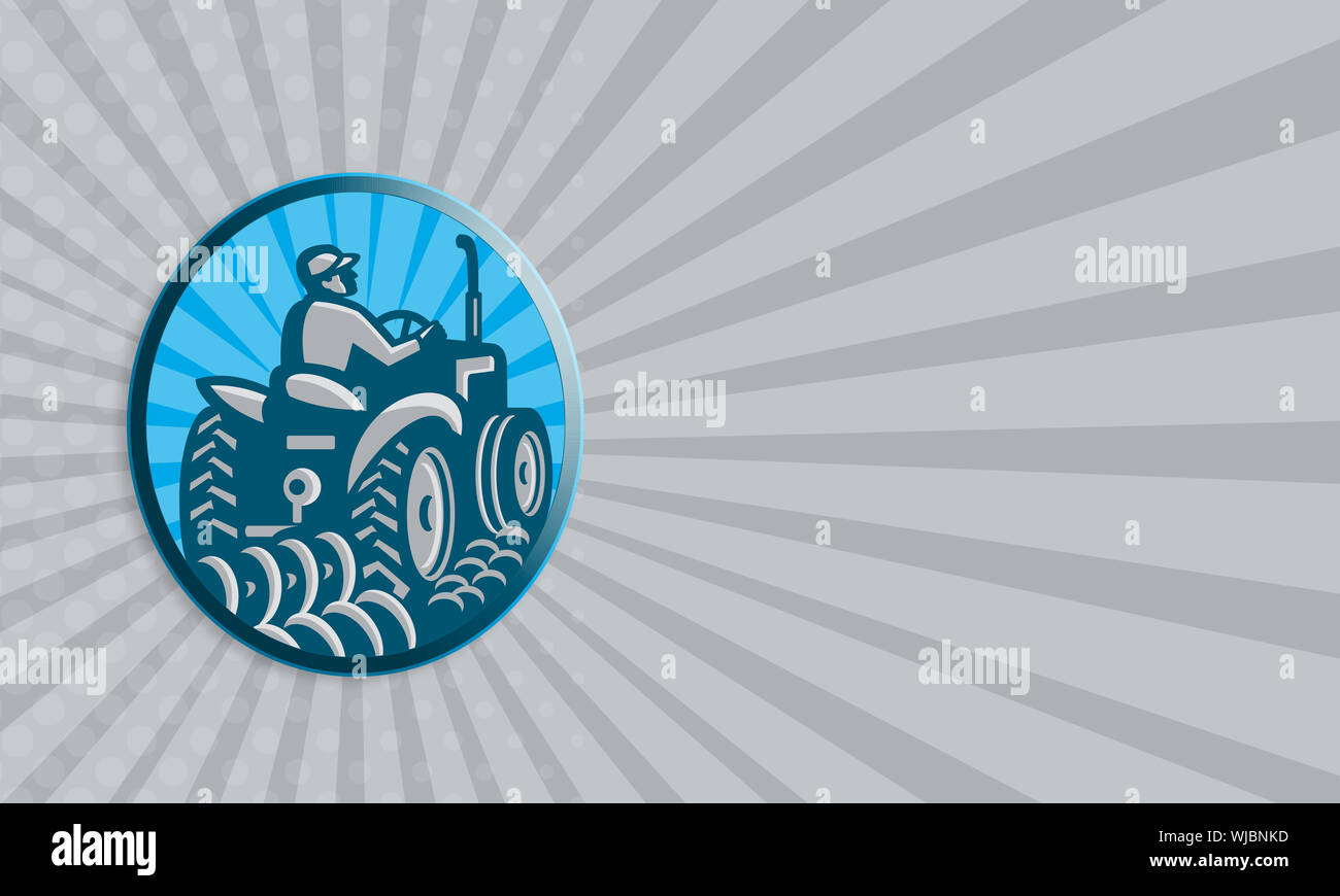 Business card template showing illustration of a farmer plowing with ...