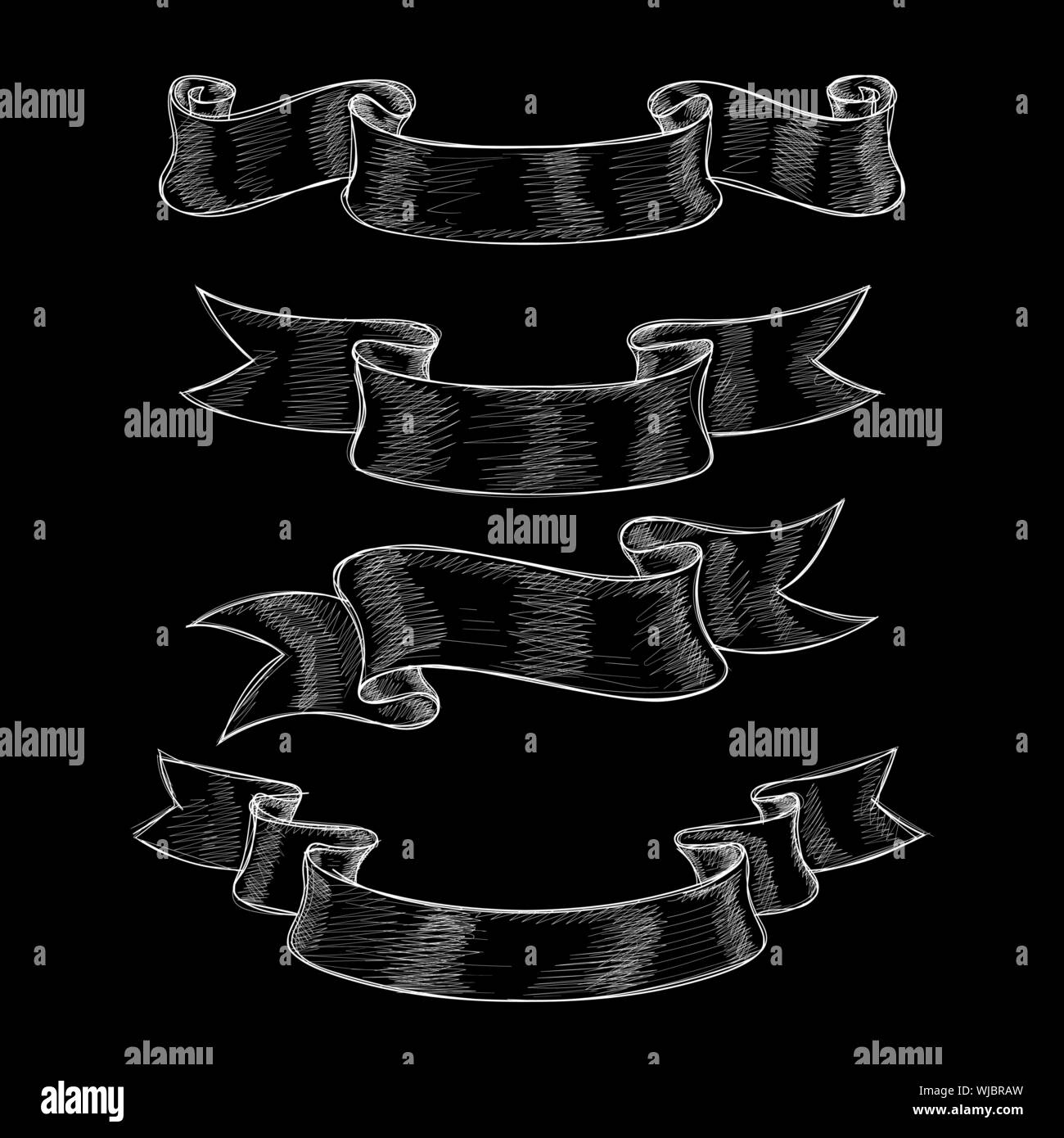 Ribbon scrolls. Hand drawn sketch on black background Stock Vector ...