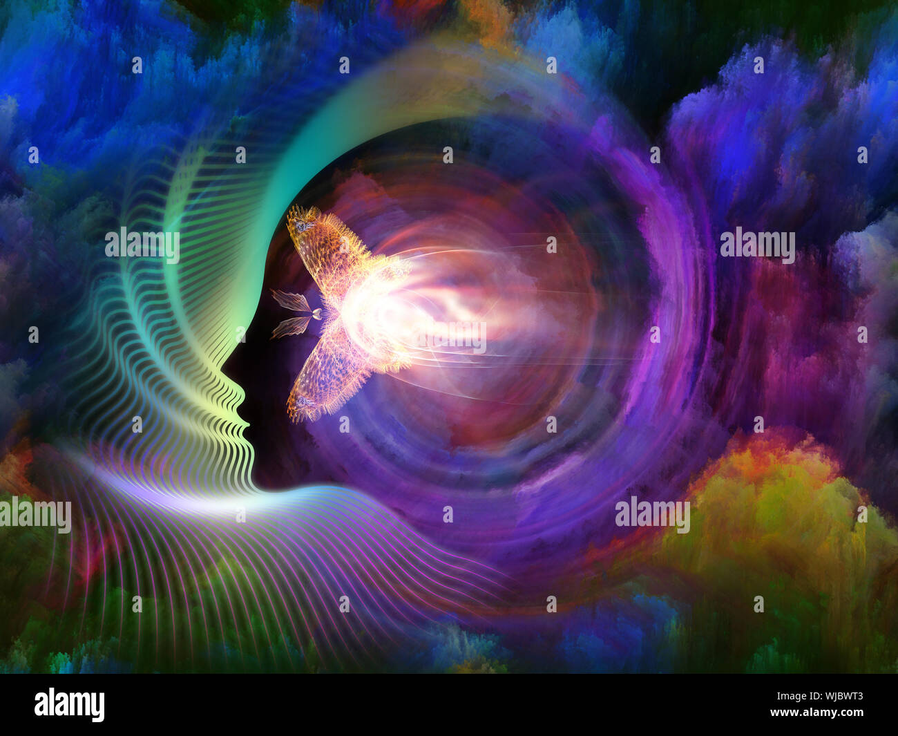 Geometry Of The Soul Series Two Background Design Of Human Profile And Abstract Elements On The Subject Of Spirituality Science Creativity And Huma Stock Photo Alamy