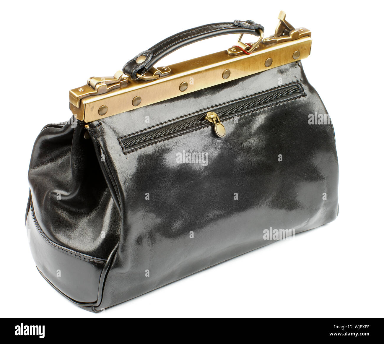 Black Expensive Leather Physician's Bag with Gold Details isolated on